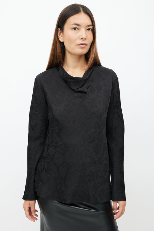 Chloé Black Floral Pleated Silk Top