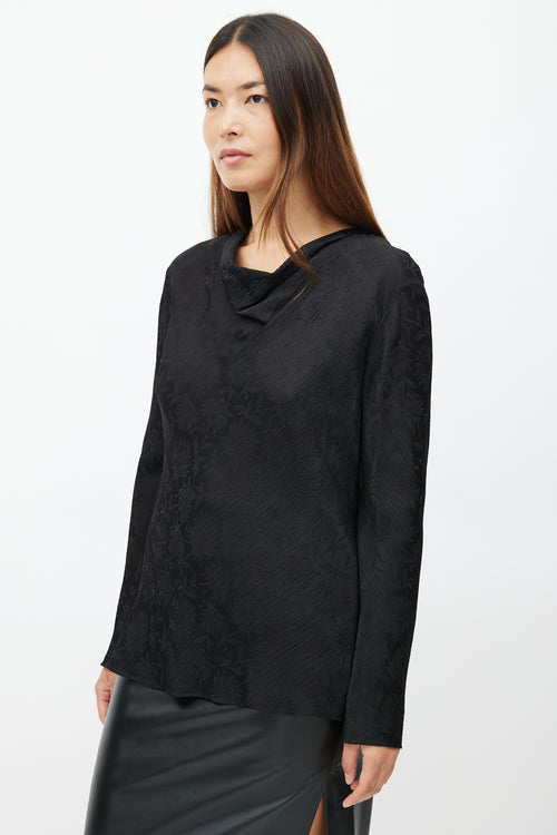 Chloé Black Floral Pleated Silk Top