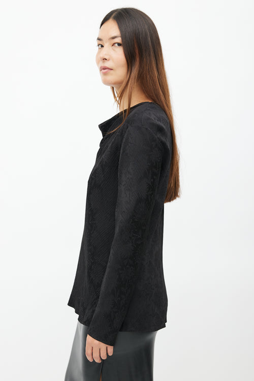 Chloé Black Floral Pleated Silk Top