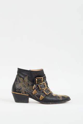 Chloé Black Leather Susanna Studded Ankle Boot