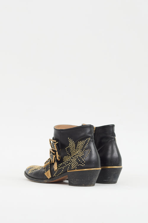 Chloé Black Leather Susanna Studded Ankle Boot