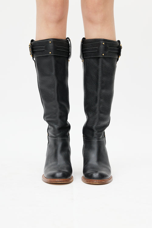 Chloé Black Leather Buckled Riding Boot