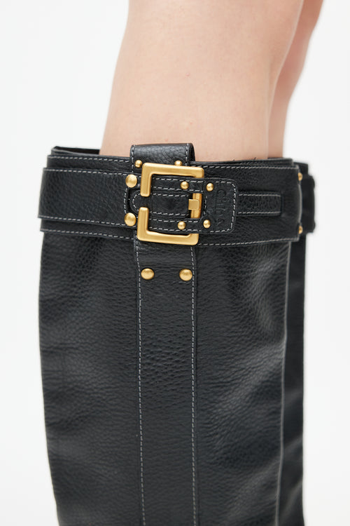 Chloé Black Leather Buckled Riding Boot