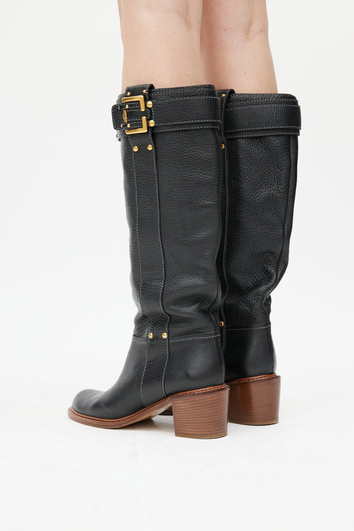 Chloé Black Leather Buckled Riding Boot