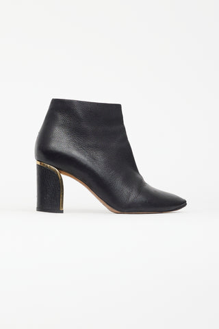 Chloé Black Leather 
Gold Block Heel Boot