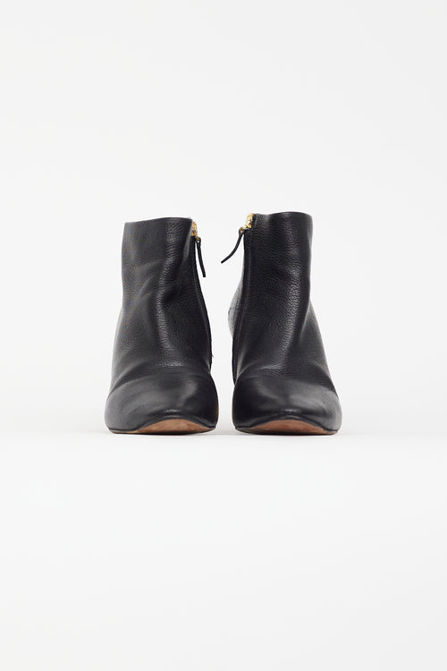 Chloé Black Leather 
Gold Block Heel Boot