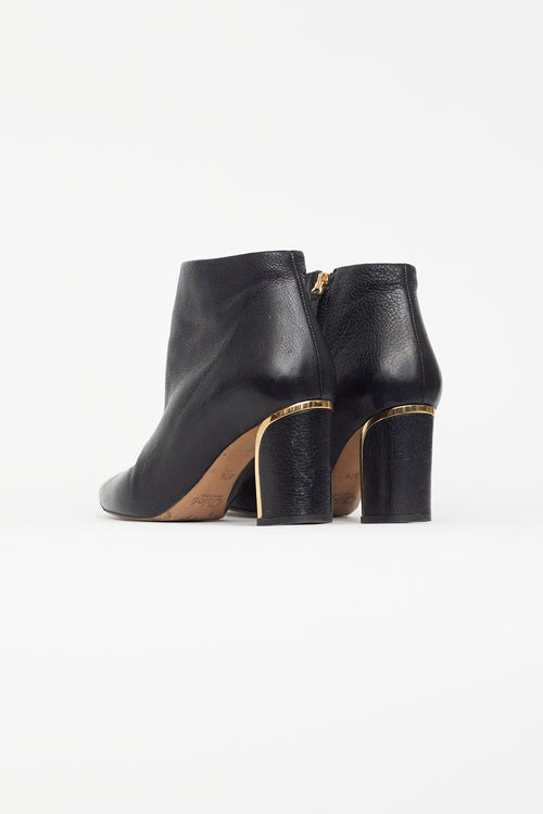 Chloé Black Leather 
Gold Block Heel Boot