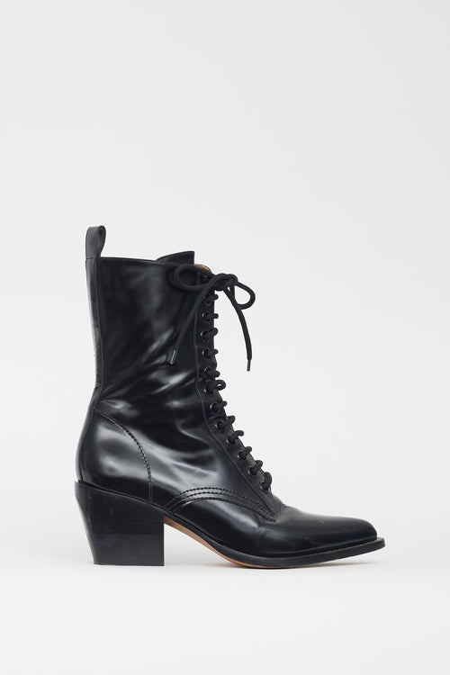 Chloé Black Leather Heeled Combat Boot