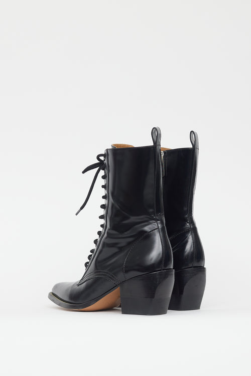 Chloé Black Leather Heeled Combat Boot