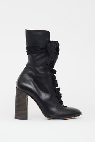 Chloé Black Leather Lace Up Boot