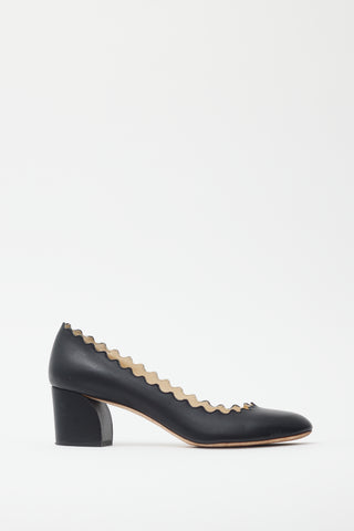 Chloé Black Leather Lauren Trim Pump