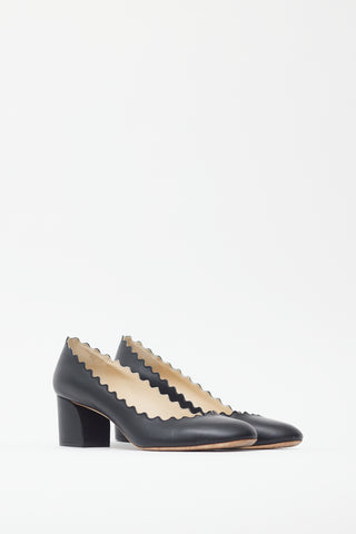 Chloé Black Leather Lauren Trim Pump