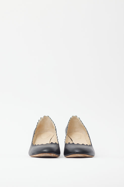 Chloé Black Leather Lauren Trim Pump