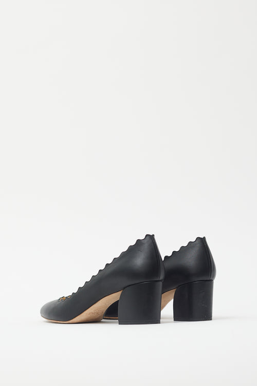 Chloé Black Leather Lauren Trim Pump