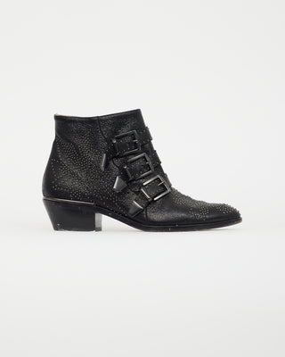 Chloé Black Leather Silver Studded Boot