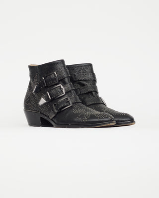 Chloé Black Leather Silver Studded Boot