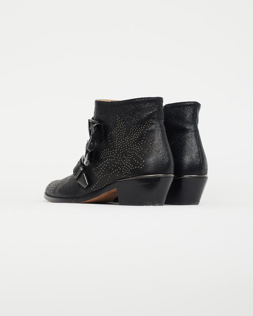 Chloé Black Leather Silver Studded Boot