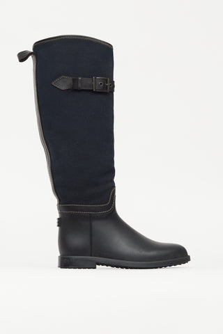 Chloé Black 
Navy Canvas Rubber Riding Boot