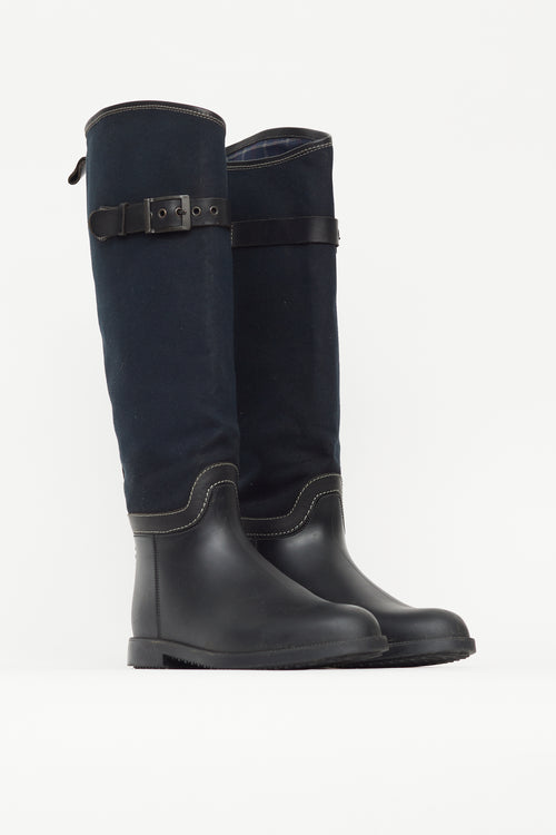 Chloé Black 
Navy Canvas Rubber Riding Boot