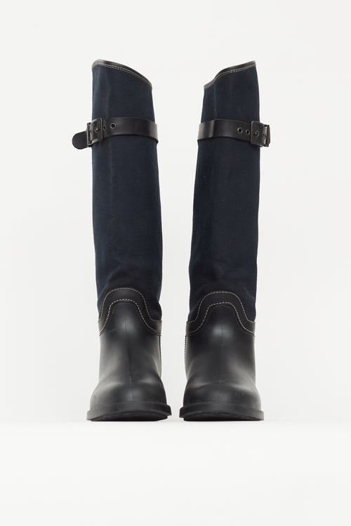 Chloé Black 
Navy Canvas Rubber Riding Boot