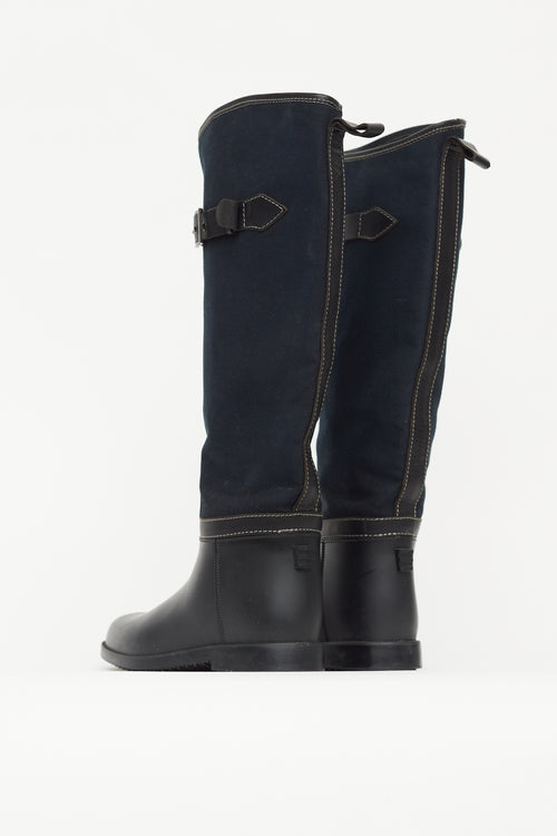 Chloé Black 
Navy Canvas Rubber Riding Boot