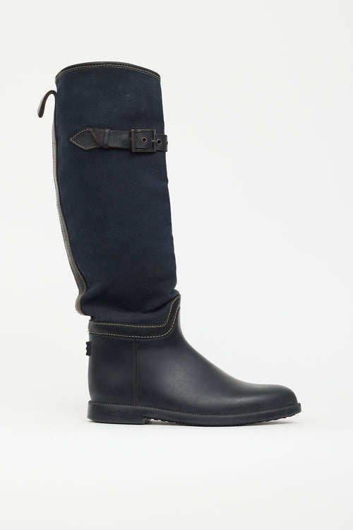 Chloé Black 
Navy Canvas Rubber Riding Boot