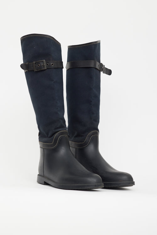 Chloé Black 
Navy Canvas Rubber Riding Boot