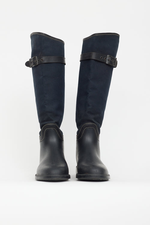 Chloé Black 
Navy Canvas Rubber Riding Boot