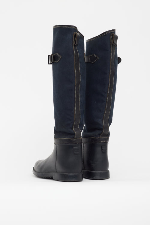 Chloé Black 
Navy Canvas Rubber Riding Boot