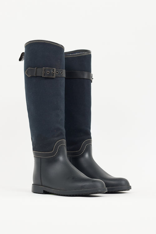 Chloé Black 
Navy Rubber 
Canvas Rubber Boot