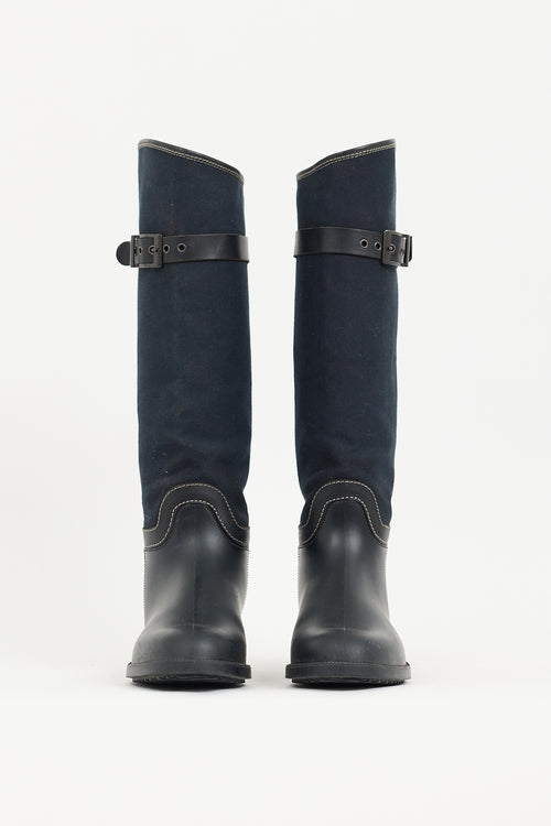 Chloé Black 
Navy Rubber 
Canvas Rubber Boot