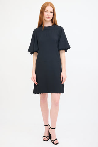 Chloé Black Scalloped Flutter Sleeve Mini Dress