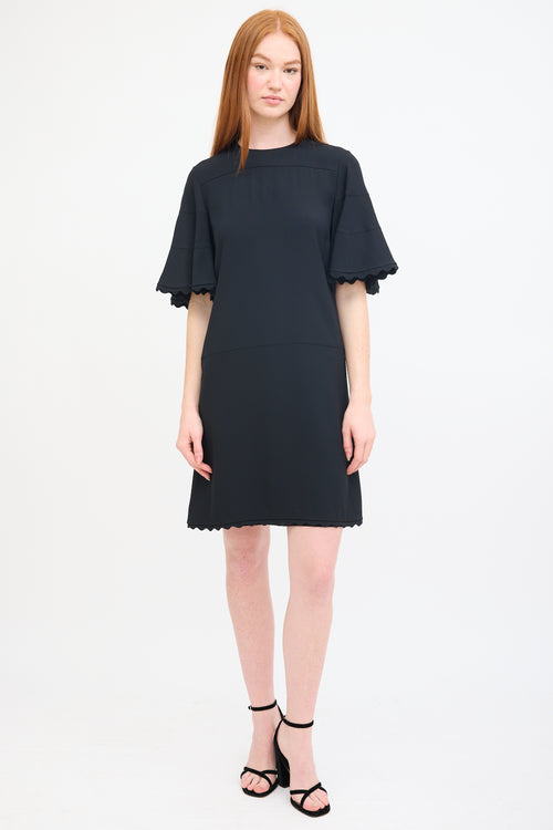 Chloé Black Scalloped Flutter Sleeve Mini Dress