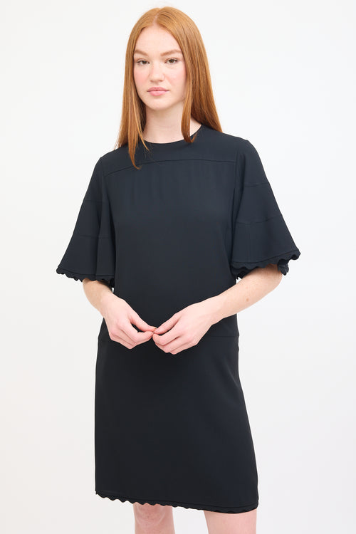 Chloé Black Scalloped Flutter Sleeve Mini Dress