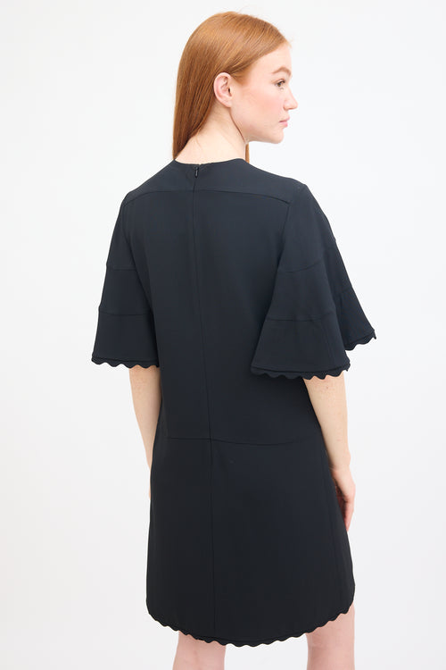 Chloé Black Scalloped Flutter Sleeve Mini Dress