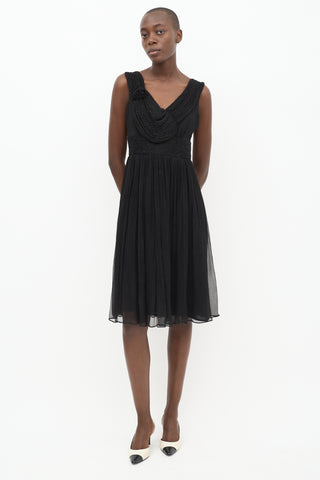 Chloé Black Silk Beaded Pleated Dress