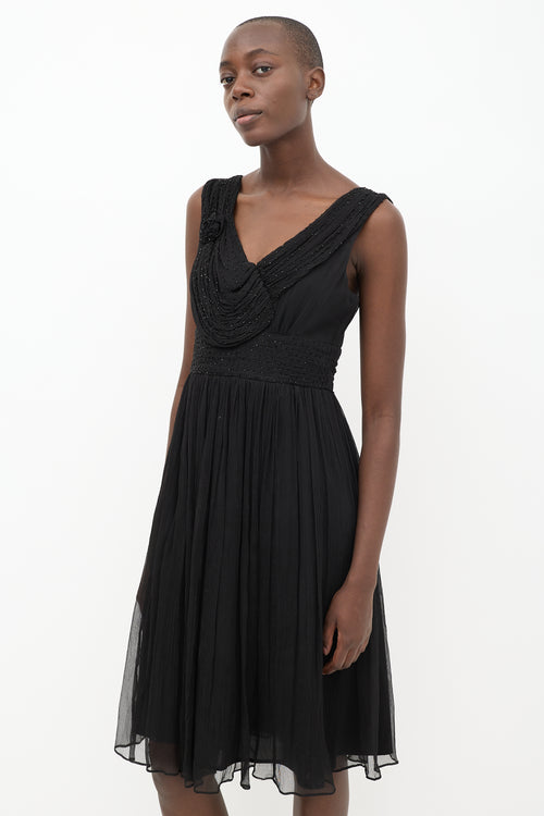 Chloé Black Silk Beaded Pleated Dress