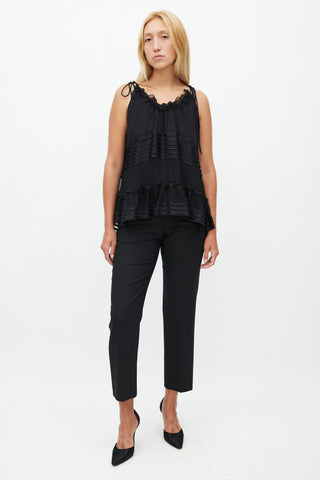 Chloé Black Silk Ruffle Sleeveless Blouse