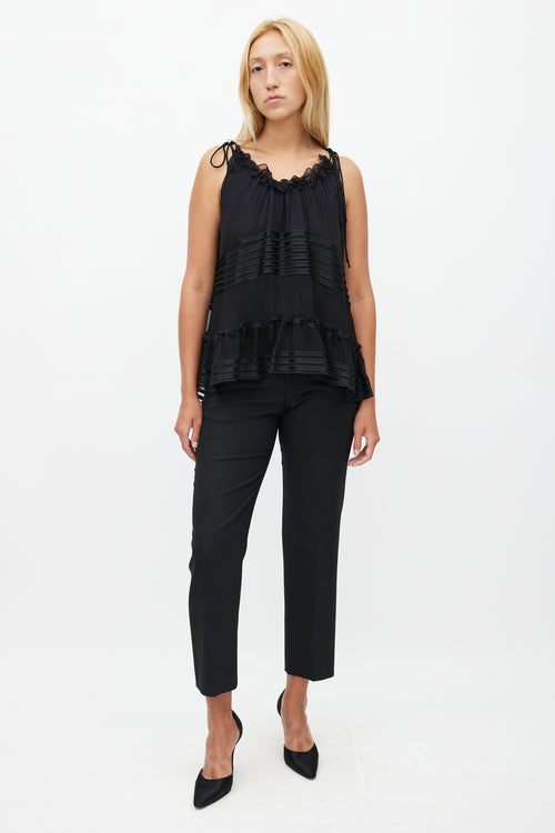 Chloé Black Silk Ruffle Sleeveless Blouse