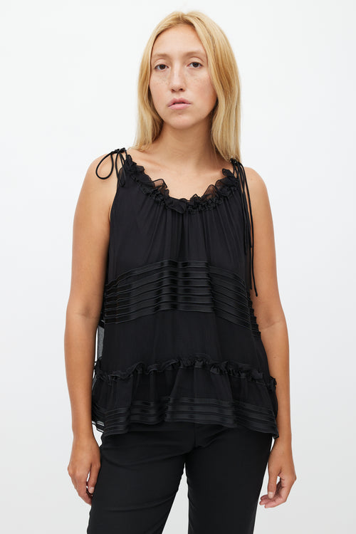 Chloé Black Silk Ruffle Sleeveless Blouse