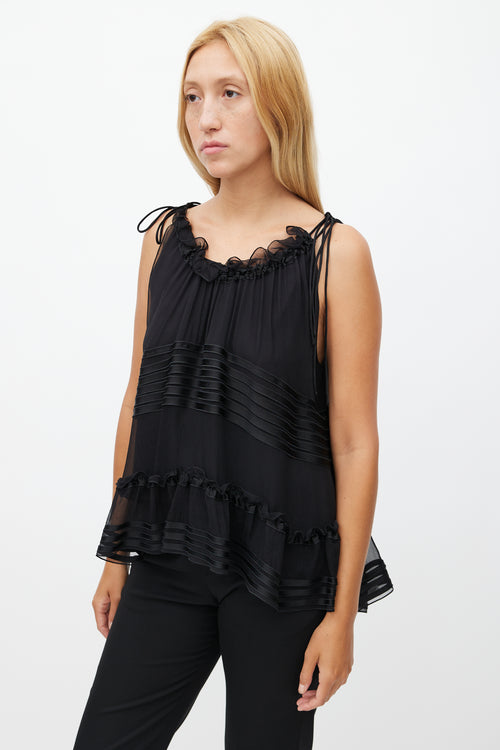 Chloé Black Silk Ruffle Sleeveless Blouse