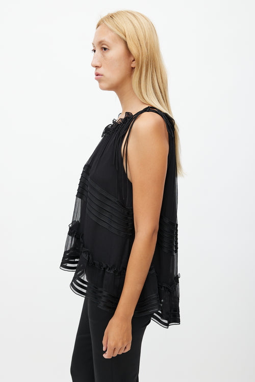 Chloé Black Silk Ruffle Sleeveless Blouse