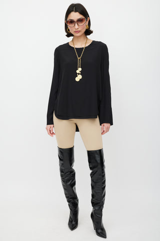 Chloé Black Silk Scalloped Top