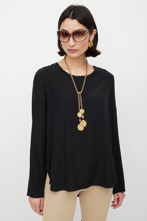 Chloé Black Silk Scalloped Top