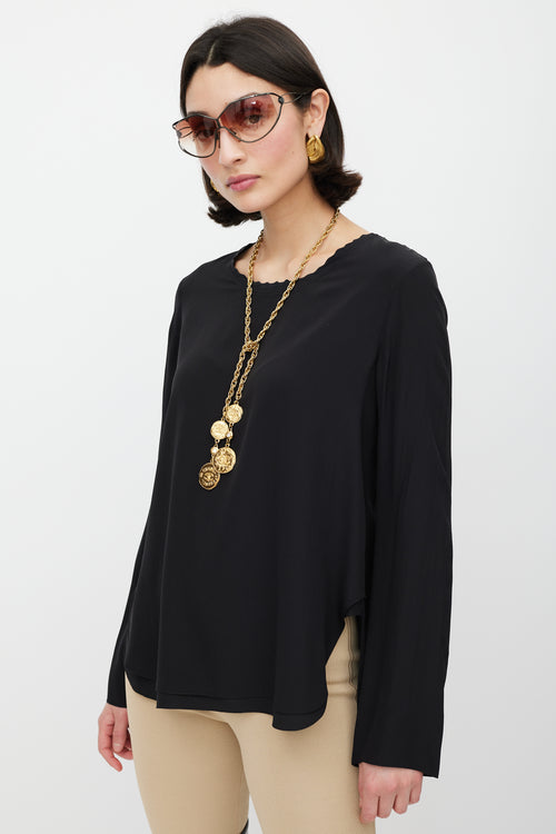 Chloé Black Silk Scalloped Top