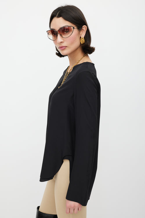 Chloé Black Silk Scalloped Top