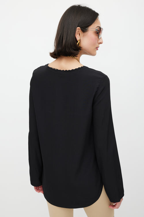 Chloé Black Silk Scalloped Top