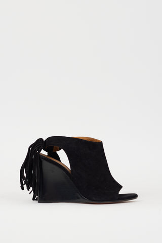 Chloé Black Suede Fringe Peep Toe Heel