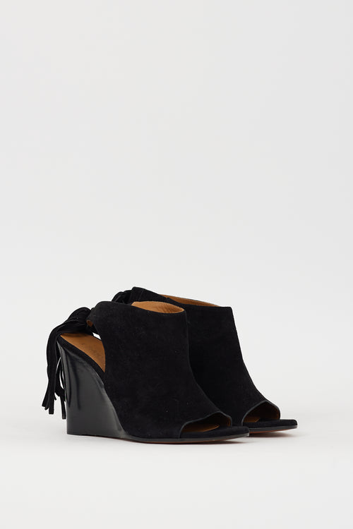 Chloé Black Suede Fringe Peep Toe Heel