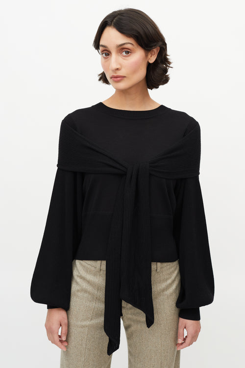 Chloé Black Wool Neck Tie Sweater